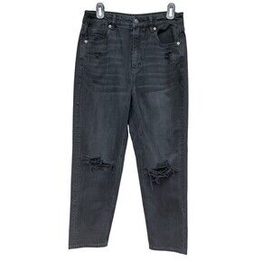 American Eagle Mom Straight Jeans Women's Size 8 Black Denim Distressed